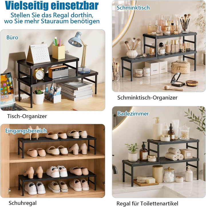 HI NINGER 2er Set 42–72 cm Erweiterbares Schrankregal, Küchen Organizer Verstellbar & Stapelbar, Gew