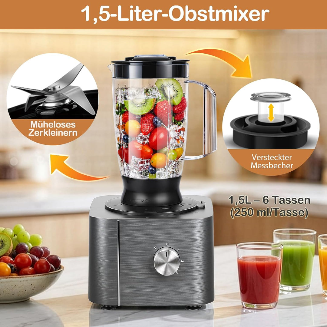 TopStrong Küchenmaschine 1100W,Küchenmaschine Multifunktions,11 Funktionen Food Chopper Prozessor,3,