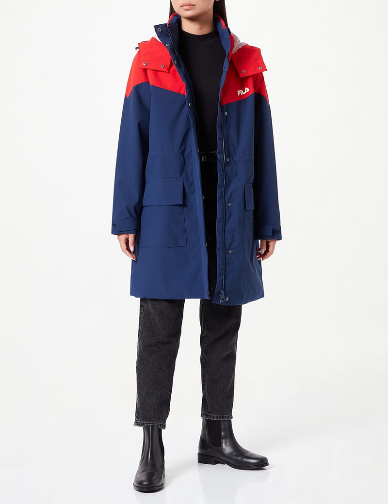 FILA Damen Turcin Light Parka Jacket Padded L Medieval Blue-True Red, L Medieval Blue-True Red