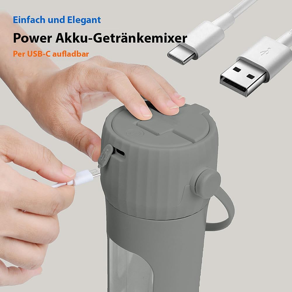 Rosenstein & Söhne Standmixer: Power Akku-Getränkemixer 100 W, 6 Klingen, 1.500 mAh, BPA-frei, USB-C