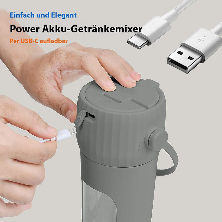 Rosenstein & Söhne Standmixer: Power Akku-Getränkemixer 100 W, 6 Klingen, 1.500 mAh, BPA-frei, USB-C