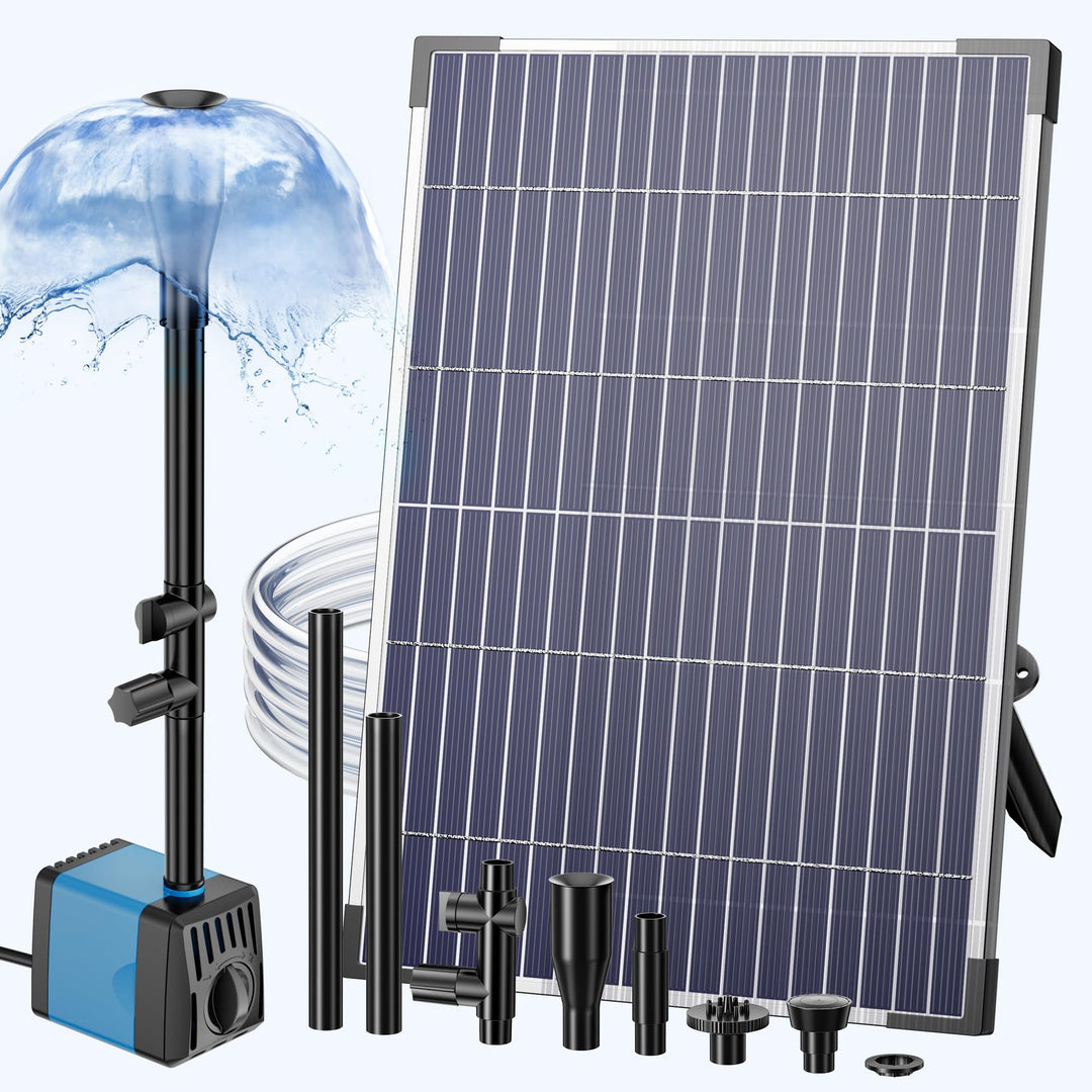Biling Solar Springbrunnen für Aussen 12W 450L/H Leise Teichpumpe Solar mit 4 Düsen Schlauch, Solarb