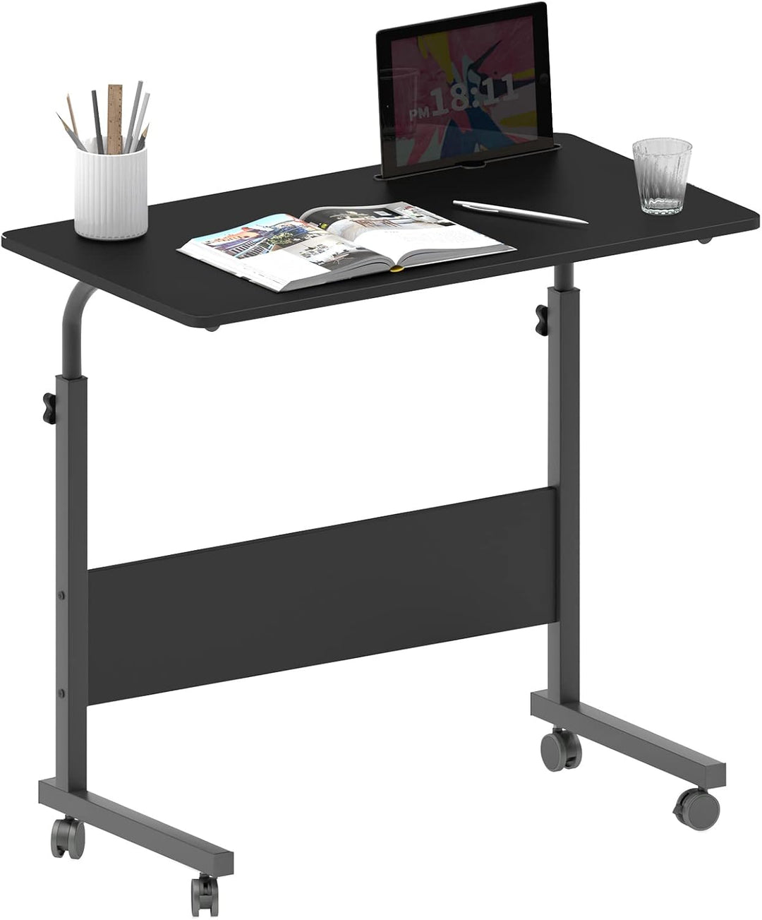 soges Computertisch Laptoptisch höhenverstellbar PC-Tisch mit Rollen, Oberfläche mit Einschnitt als