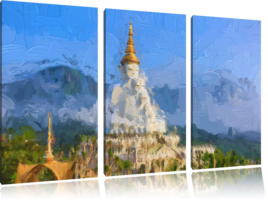 Pixxprint Buddha-Skulptur in Thailand als Leinwandbild/Grösse: 3 Teilig (120x80 cm) cm/Wandbild/Kuns