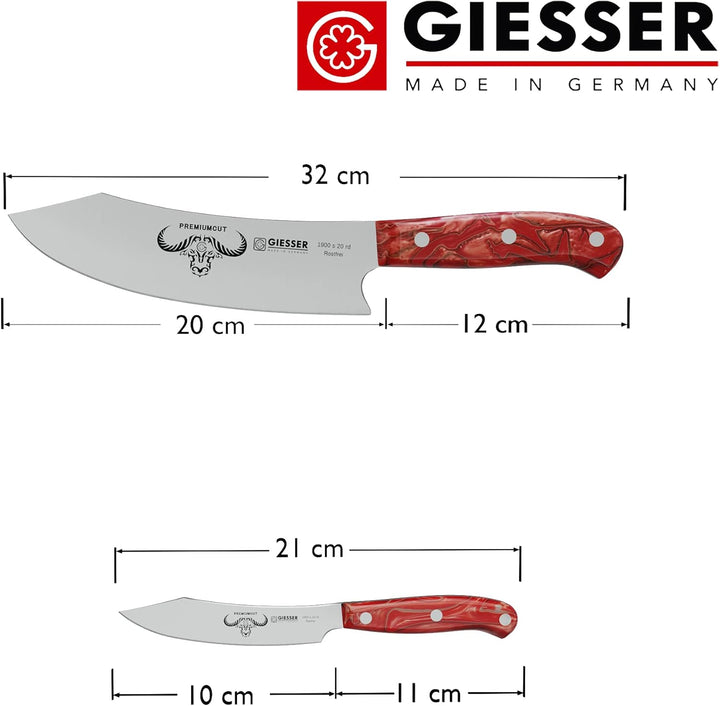 Giesser seit 1776 - Made in Germany - Messerset 2 teilig, Red Diamond, PremiumCut, Kochmesser 20 cm,