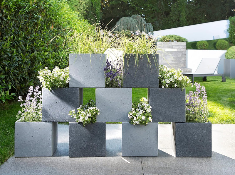 Scheurich C-Cube, Pflanzgefäss aus Kunststoff, Stony Grey, 40 cm lang, 40 cm breit, 33 cm hoch, 44 l