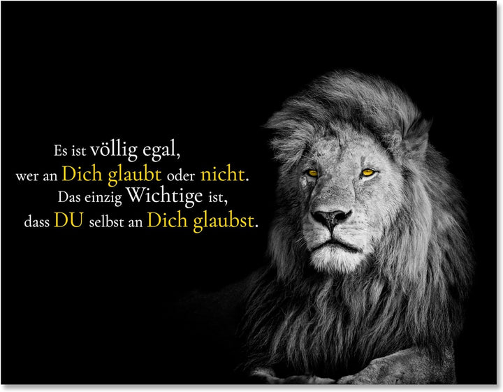wandmotiv24 Motivations Leinwandbild, Grösse 40x30cm, Querformat, Glaub an Dich, Löwe, Schwarz, Moti