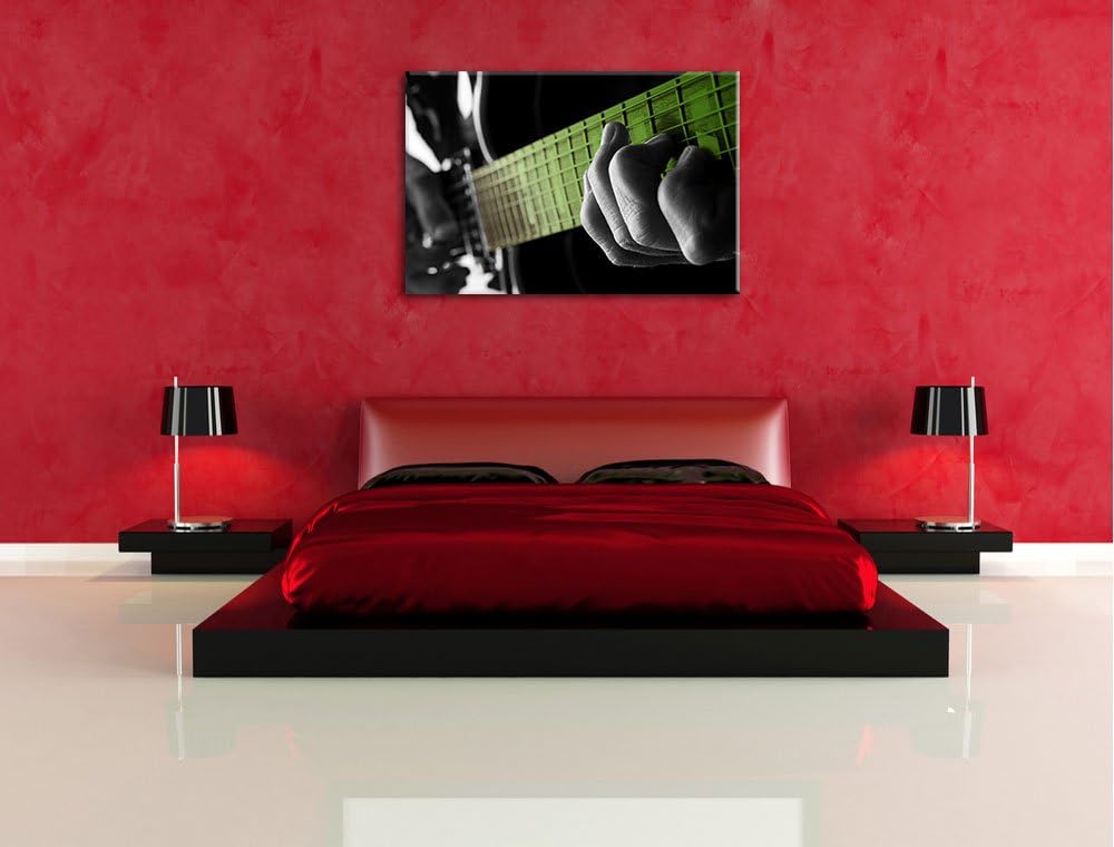 Mann spielt auf E-Gitarre schwarz/weiss Format: 100x70 auf Leinwand, XXL riesige Bilder fertig gerah