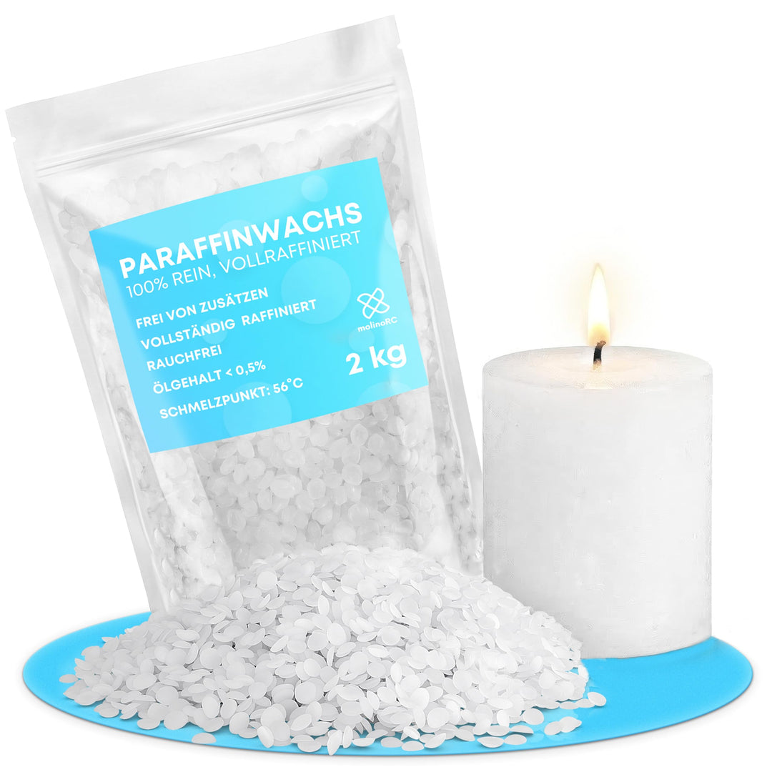 molinoRC Kerzenwachs - 2kg REIN WEIssES Paraffinwachs für Kerzen - Qualität aus Deutschland - Kerzen