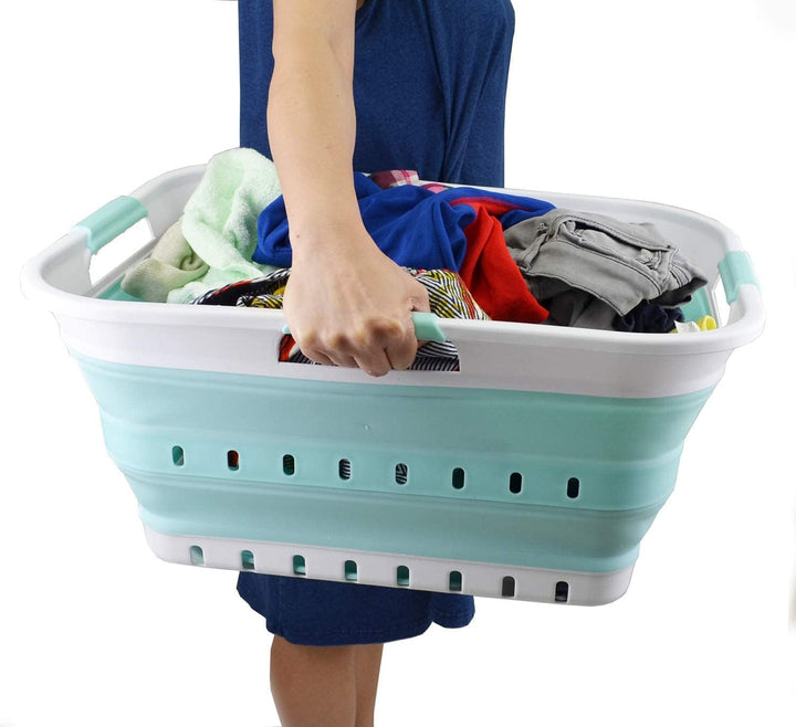 SAMMART 42L Collapsible Plastic Laundry Basket - Foldable Pop Up Storage Container/Organizer - Porta