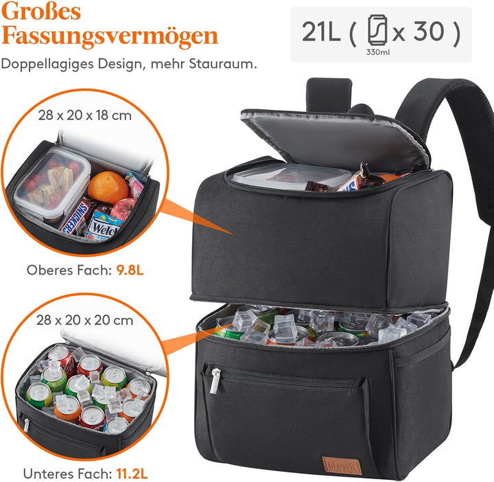 Lifewit 21L, isolierter Kühltasche, Thermo Lunchtasche, Kühlrucksack, auslaufsichere Doppeldecker-Kü