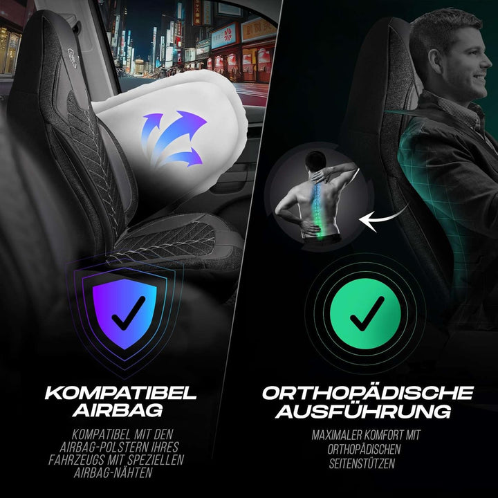 Autositzbezüge Universal für Wohnmobil & Caravan - Vordersitze Auto Sitzbezug aus Leinen, Schwarz-Gr