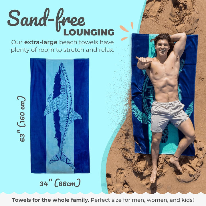 Nova Blue Hai-Strandtuch – Blau mit tropischem Design, extra gross, XL (86,4 x 160 cm), Cooles hawai