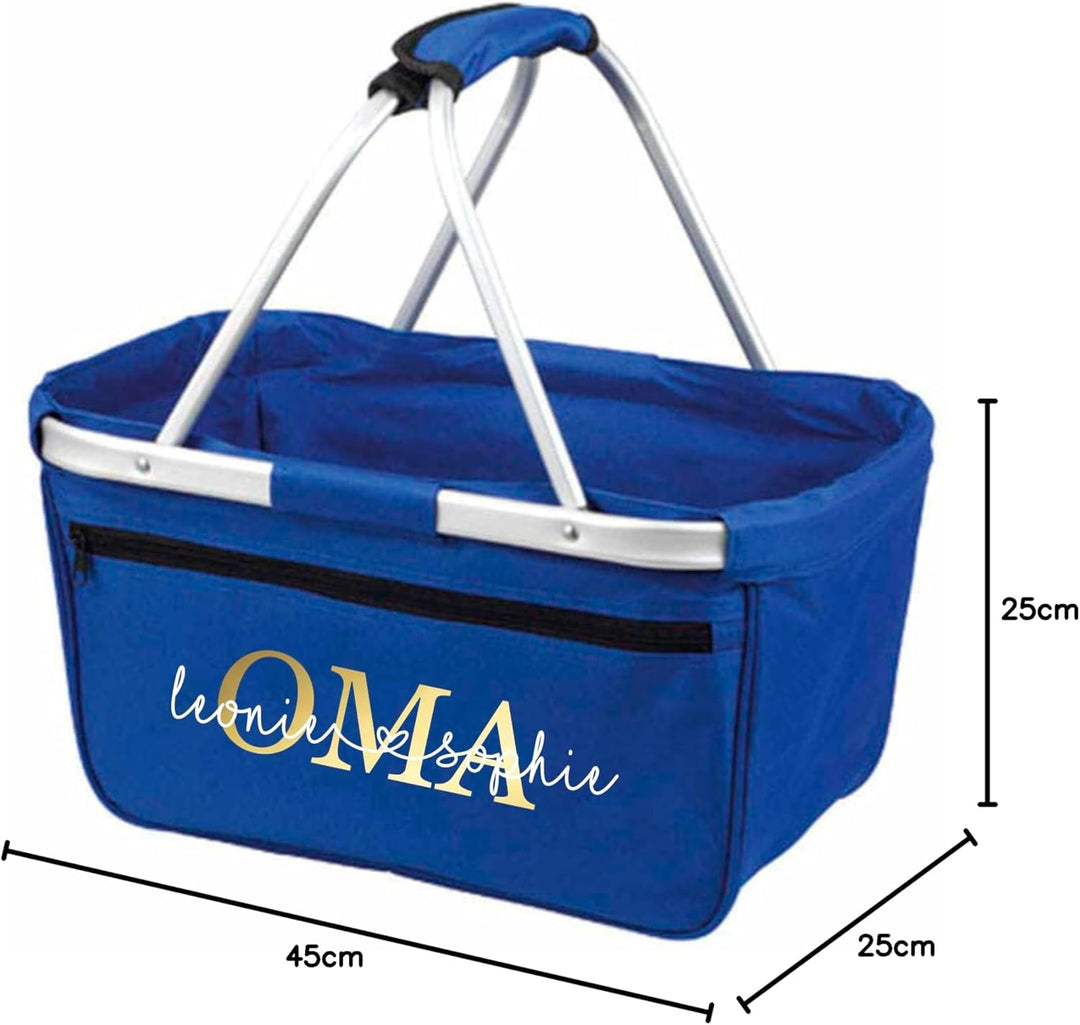 Einkaufskorb Oma - Personalisiert mit Name - Einkaufstasche faltbar Tragekorb mit Aufdruck - 45 x 25