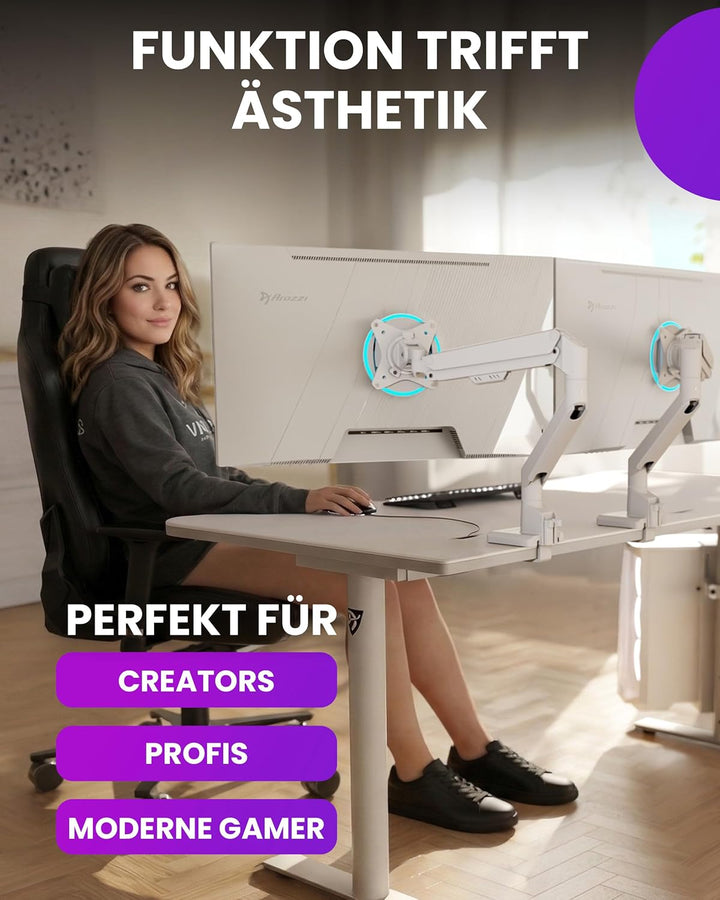 Arozzi Alzare Neo Single Gasdruckfeder-Monitorarm - Vollbewegung, Höhenverstellbar 21–50 cm, VESA 75