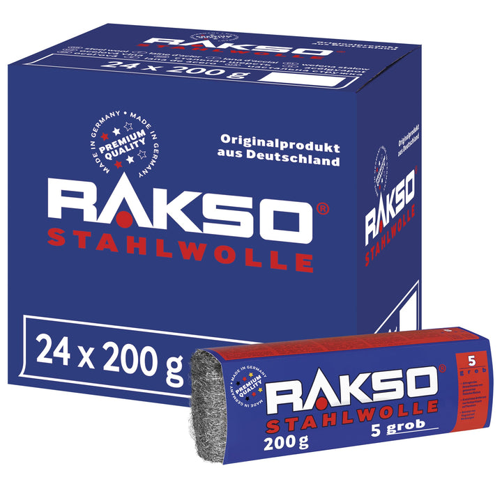 RAKSO Stahlwolle grob 5-4,8 kg, 24 Banderolen à 200g, abtragen Beizschlamm v. Holz, entfernt Farbspr