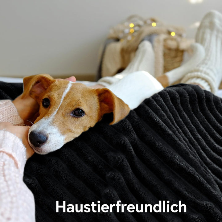 BEDELITE warme Decke Sherpa Kuscheldecke Flauschig Schwarz 150x200 | dicke Deko Fleecedecke, Cord Üb