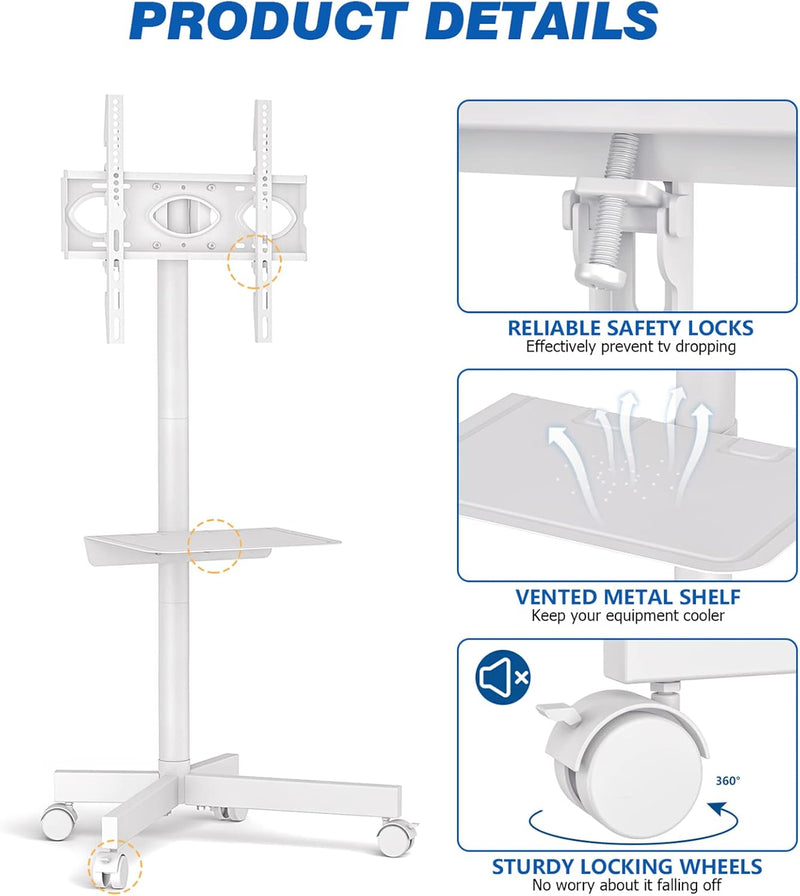 TV Ständer Rollbar Fernsehständer Bodenständer - Rfiver Fernseher ständer Rollwagen mit Rollen Weiss