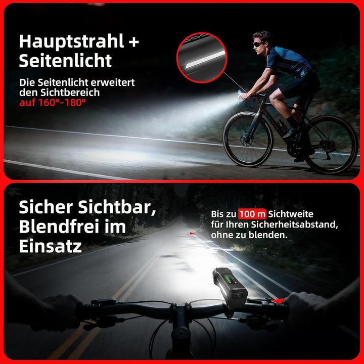 Fahrradlicht Vorne StVZO zugelassen, 4 Leuchtmodi Fahrradlampe Vorne USB-C Akku Lampe Wasserdicht IP