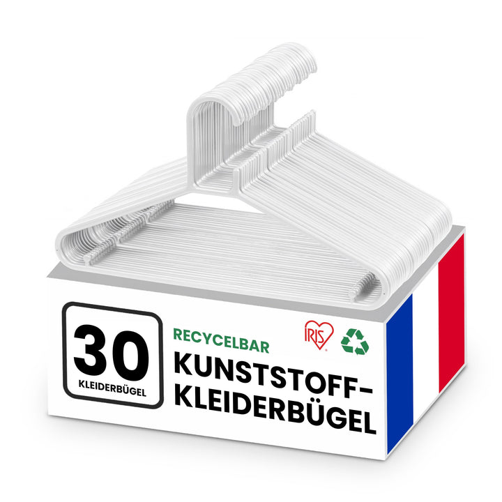 Iris Ohyama, Kunststoffbügel, 30er-Set, Weiss, BPA-frei, Stabile Kleiderbügel für Garderobe und Schr