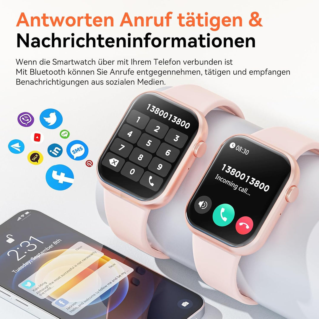 Hwagol Smartwatch Damen Herren, 1.85" Zoll Touchscreen Smart Watch mit Bluetooth Anrufe, Uhr Damen H