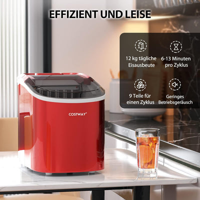 COSTWAY 2,2 L Eiswürfelmaschine 12kg/24H, Ice Maker 9 Eiswürfel in 6-13min, Elektrischer Eiswürfelbe