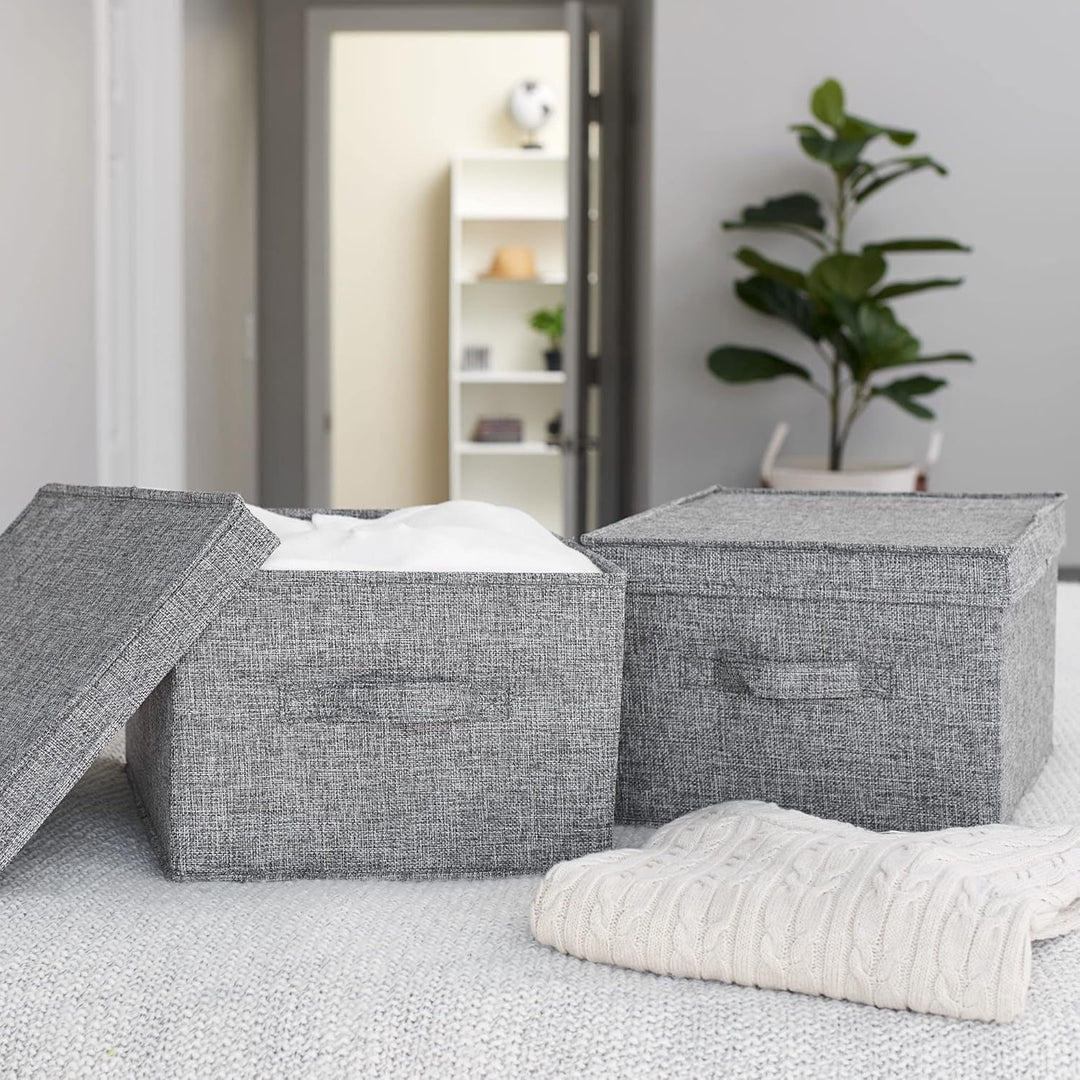 Household Essentials Large Fabric Storage Bins with Lids, Graphite, Set of 2 Gross Grau (Graphite//N
