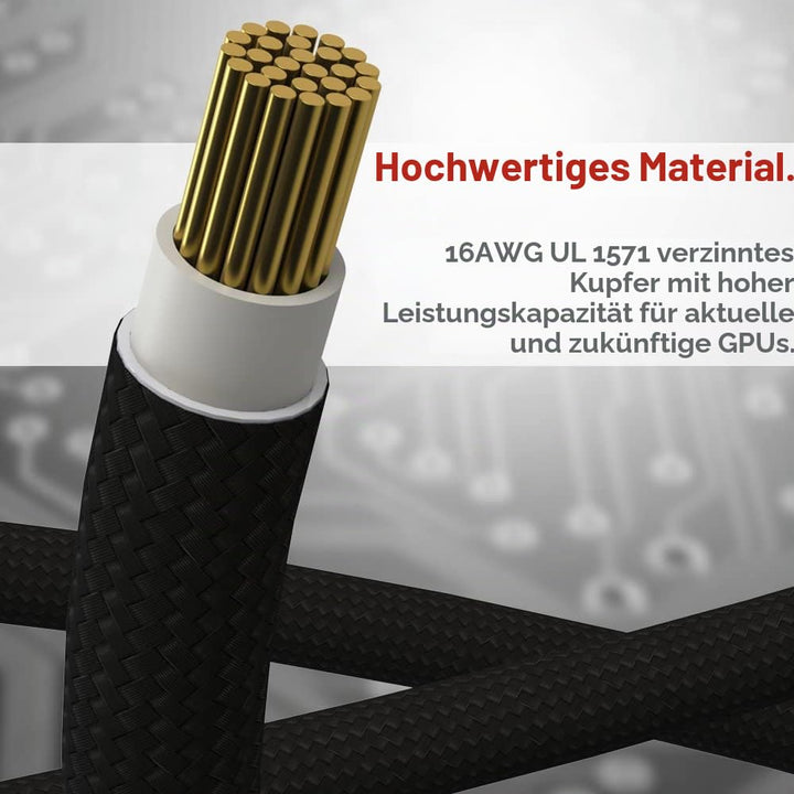 LINKUP – AVA 600W PCIE5.0 12VHPWR (16-polig/12+4) 16 AWG ummanteltes Hochstrom-Netzteilkabel – 70 cm