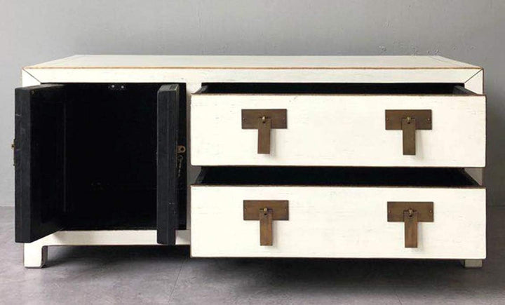 Opium Outlet TV Kommode Sideboard Schrank Lowboard chinesisch asiatisch orientalisch Vintage Weiss b