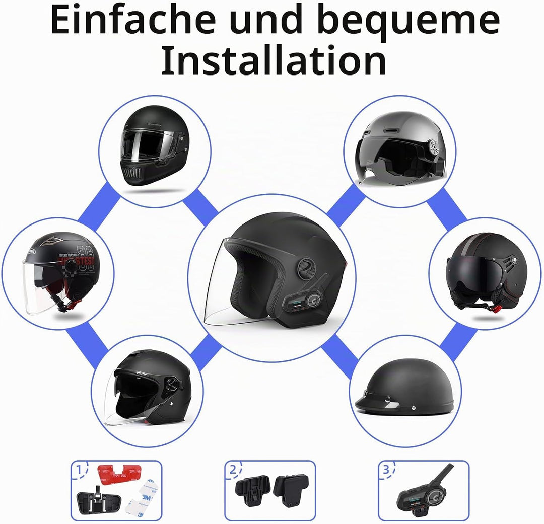 EuroFone Motorrad Bluetooth Headset,Motorrad Bluetooth Gegensprechanlage mit LED-Bildschirm für 6 Fa