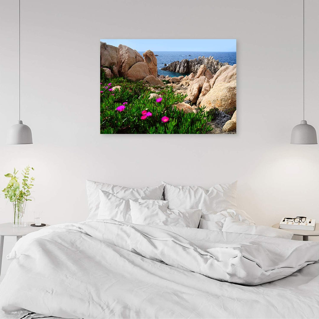 Feeby Dekobild Landschaft Deko Wand Kunstdruck Blumen Beige 70x50 cm