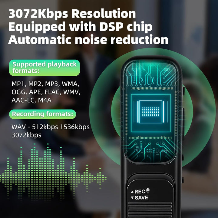 64 GB Diktiergerät Digital mini – Magnetisches Sprachaktiviertes Aufnahmegerät mit DSP-Rauschunterdr