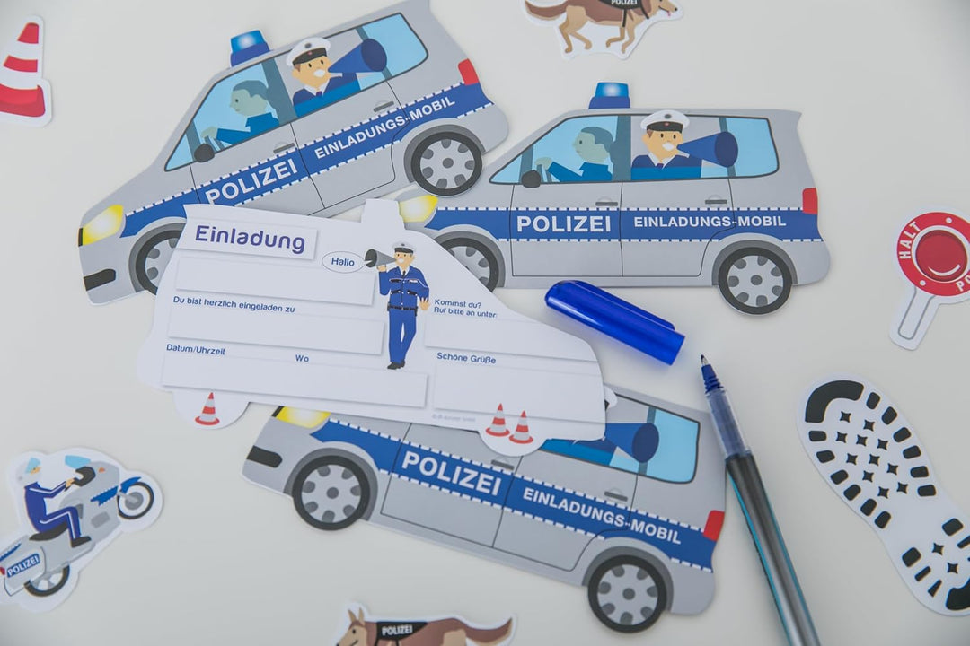 90-TLG Polizei Party Set für Kindergeburtstag mit 6-8 Kinder: Teller, Becher, Servietten, Einladunge
