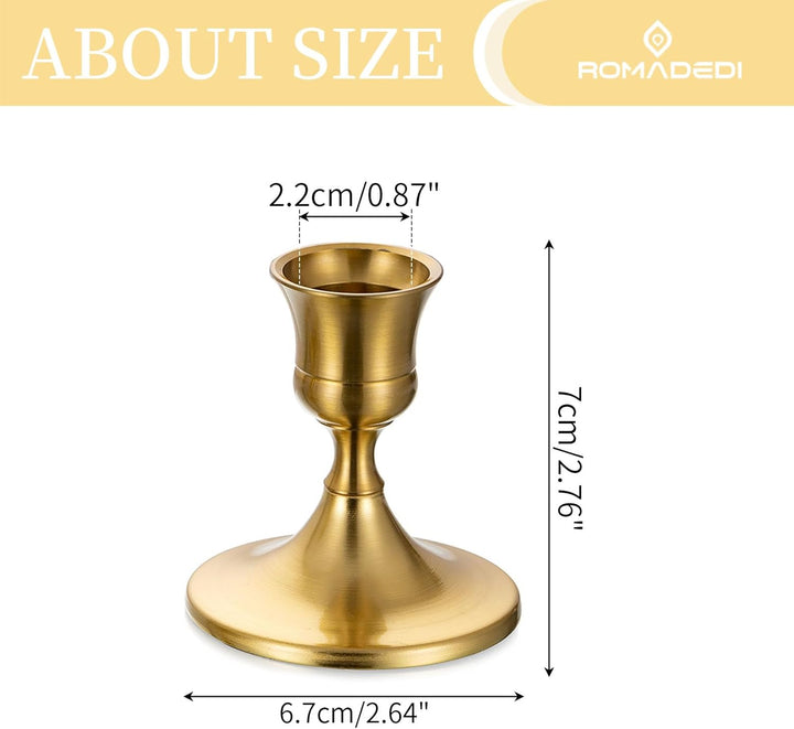 Romadedi Kerzenständer Gold Stabkerzen Tischdeko - 12er Set Klein Kerzenhalter Stabkerze Metall Vint