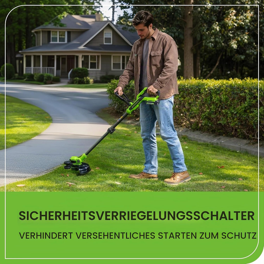 Greenworks 24V Akku-Rasentrimmer, 30 cm Schnittbreite, 90° Dreh- und Neigbarer Motorkopf, inkl. Fade