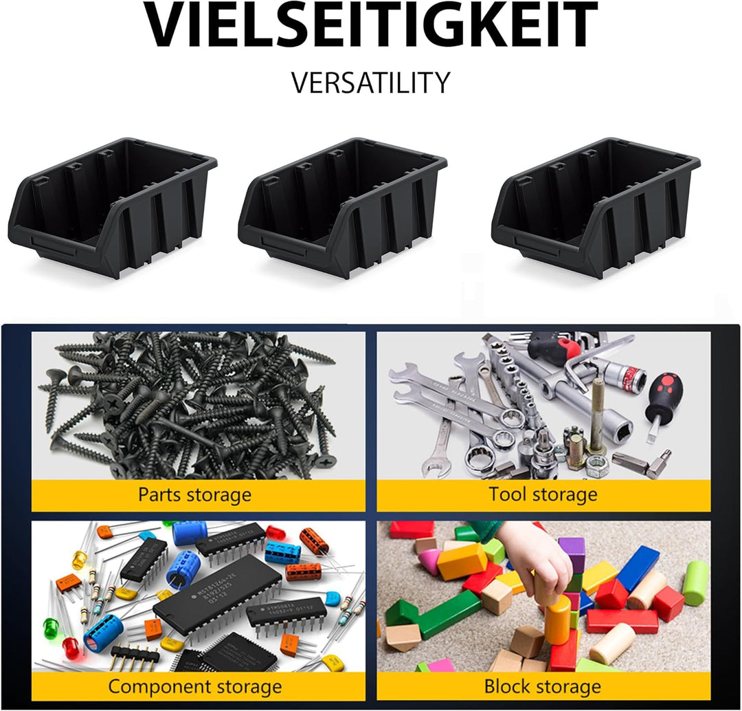 Werkstatt-Stapelkiste, Stapelbox aus PP Kunststoff, Sichtbox Stapelbox, Lagerboxen für Werkzeugswand