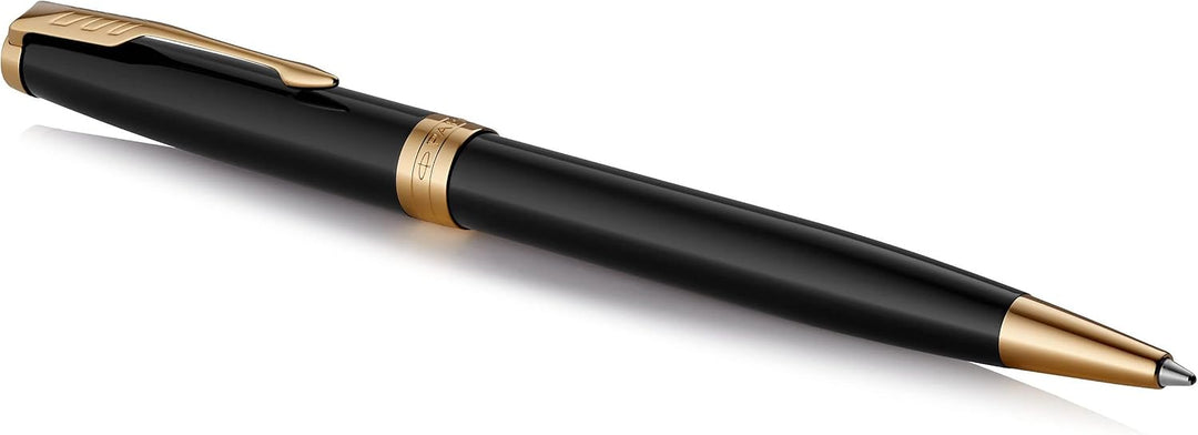 Parker Sonnet Kugelschreiber | Schwarze Lackierung mit Goldzierteilen | Mittlere Spitze | schwarze T