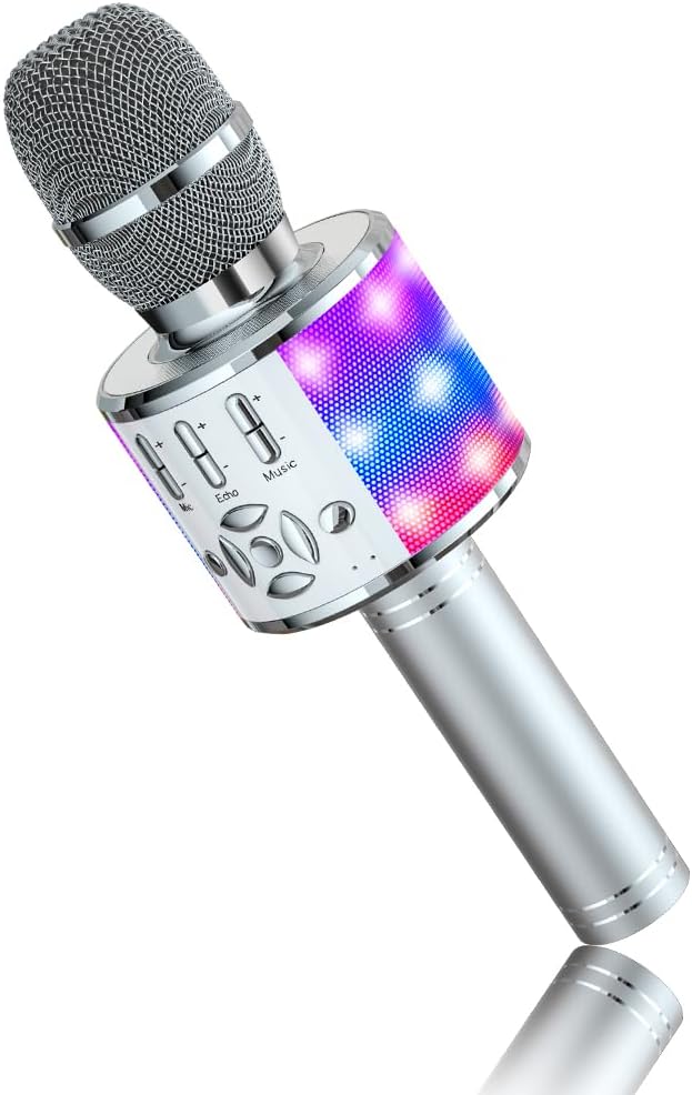 BONAOK Karaoke Mikrofon Bluetooth, 4 in 1 Drahtlos Karaoke Mikrofone, LED Kinder Karaoke Mikrofon La