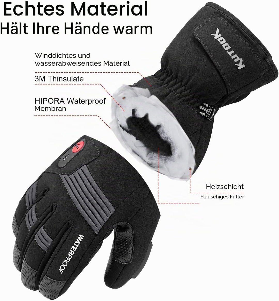 KUTOOK Beheizbare Handschuhe Sofort Beheizt Warm Wasserdicht Motorradhandschuhe Winter Handschuhe Sk