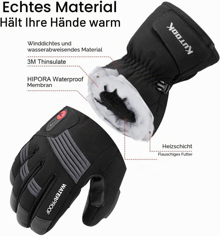 KUTOOK Beheizbare Handschuhe Sofort Beheizt Warm Wasserdicht Motorradhandschuhe Winter Handschuhe Sk