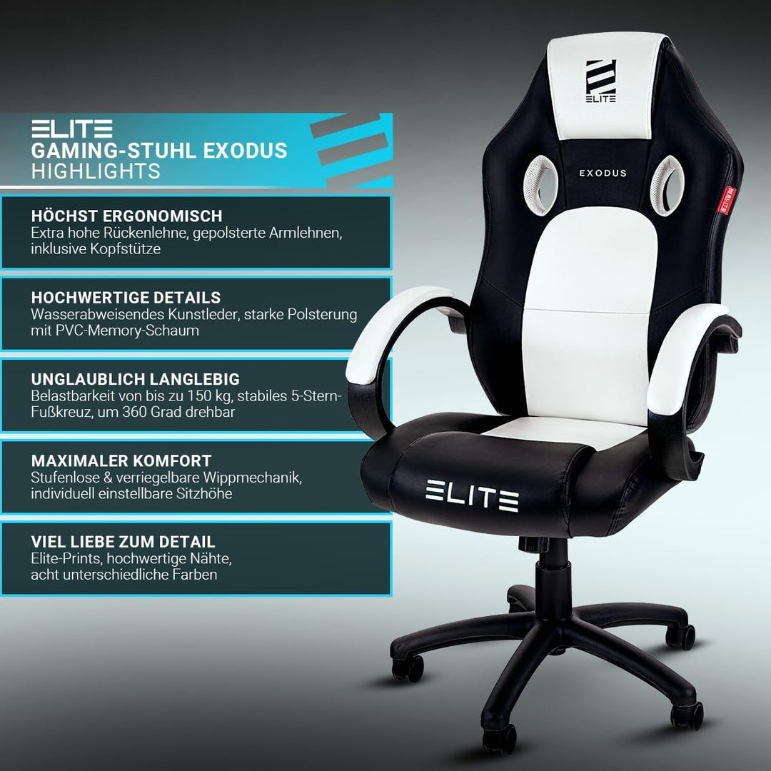 ELITE Gaming Stuhl MG100 Exodus | Ergonomischer Bürostuhl - Schreibtischstuhl - Chefsessel - Sessel