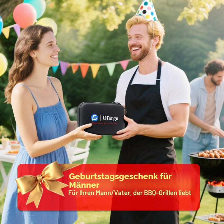 Ofargo Fleischspritze aus 304-Edelstahl, mit 4 Marinadennadeln und Reiseetui für Grill, Räuchern, 57
