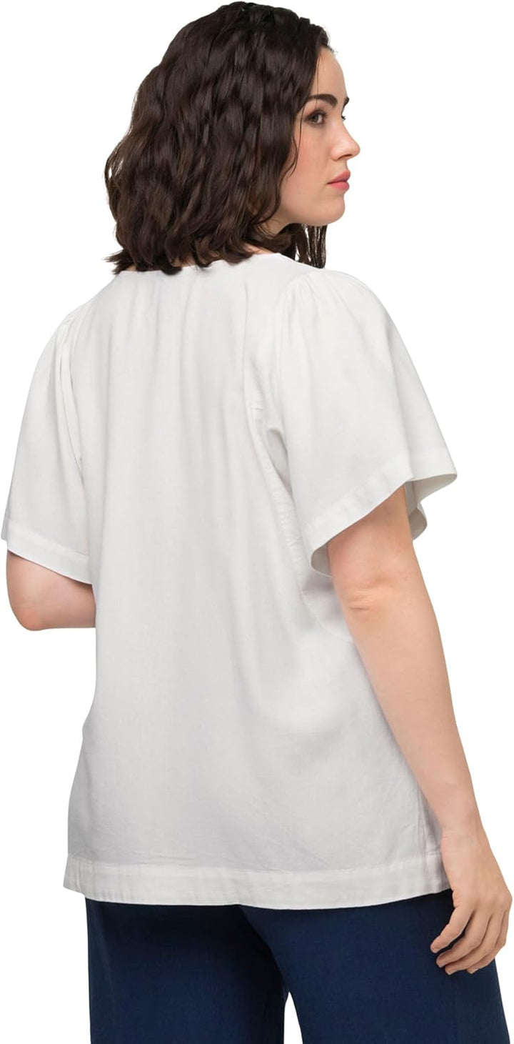 Ulla Popken Damen Tunika, Leinenmix, A-Linie, Tunika-Ausschnitt, Halbarm Bluse (1er Pack) 42 Offwhit