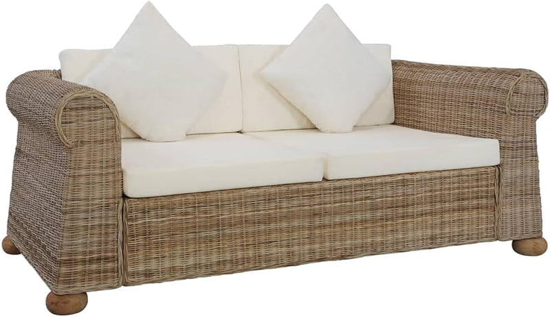 Susany 2-TLG. Sofagarnitur mit Auflagen Rattan-Sofa mit Holzrahmen Couchsofa Loungesofa Sitzsofa Woh