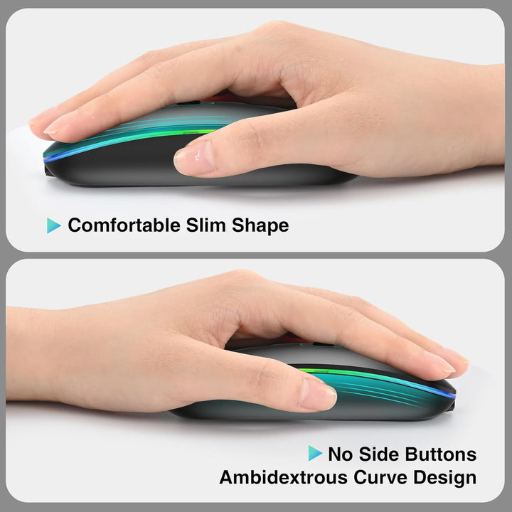 cimetech Bluetooth Maus kabellos (Bluetooth 5.1 + USB 2,4 GHz) LED Dual Mode- Wiederaufladbare Optis