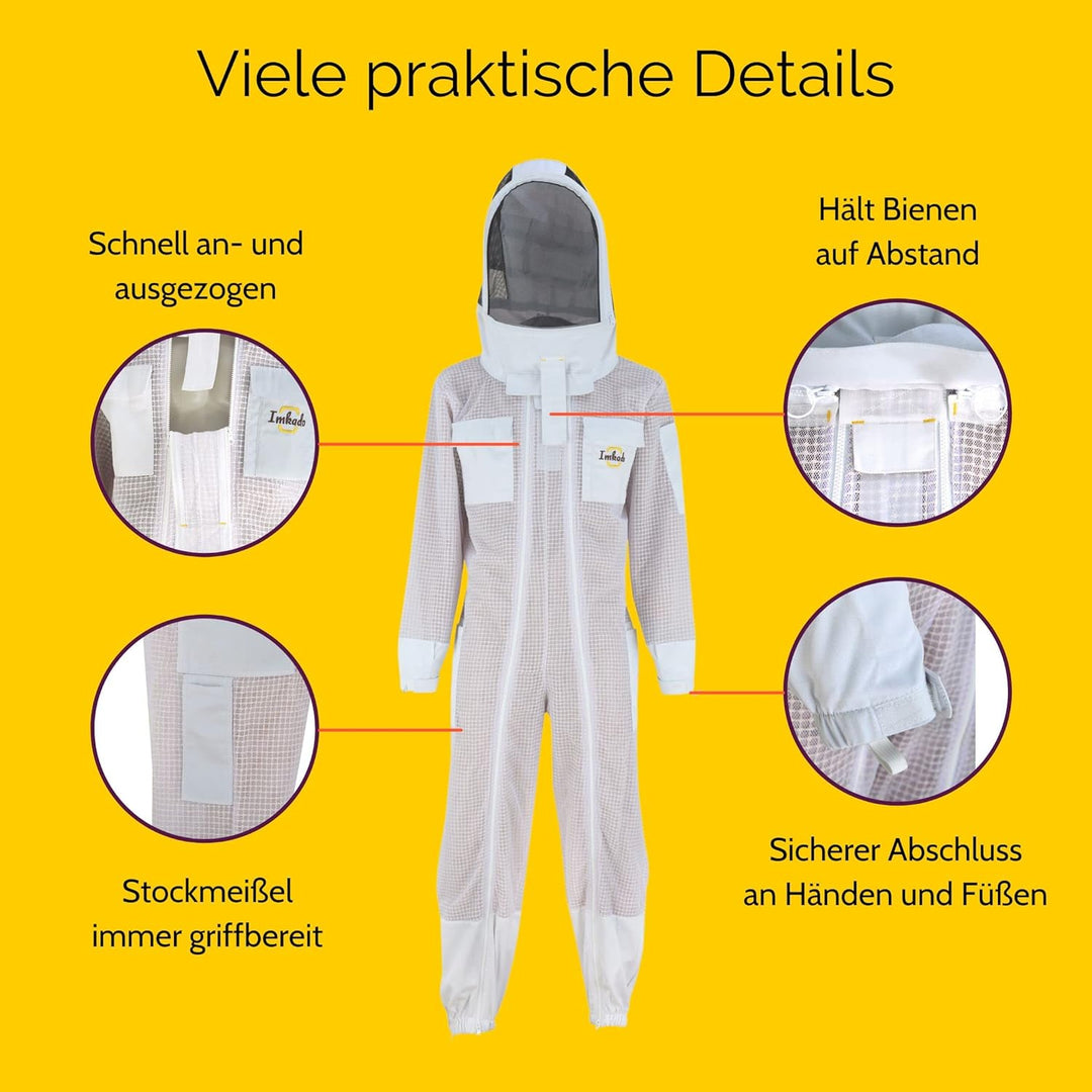 Imkado Atmungsaktiver Imkeranzug, Schutzbekleidung für Imker - Schutz vor Bienenstichen (L, Schleier