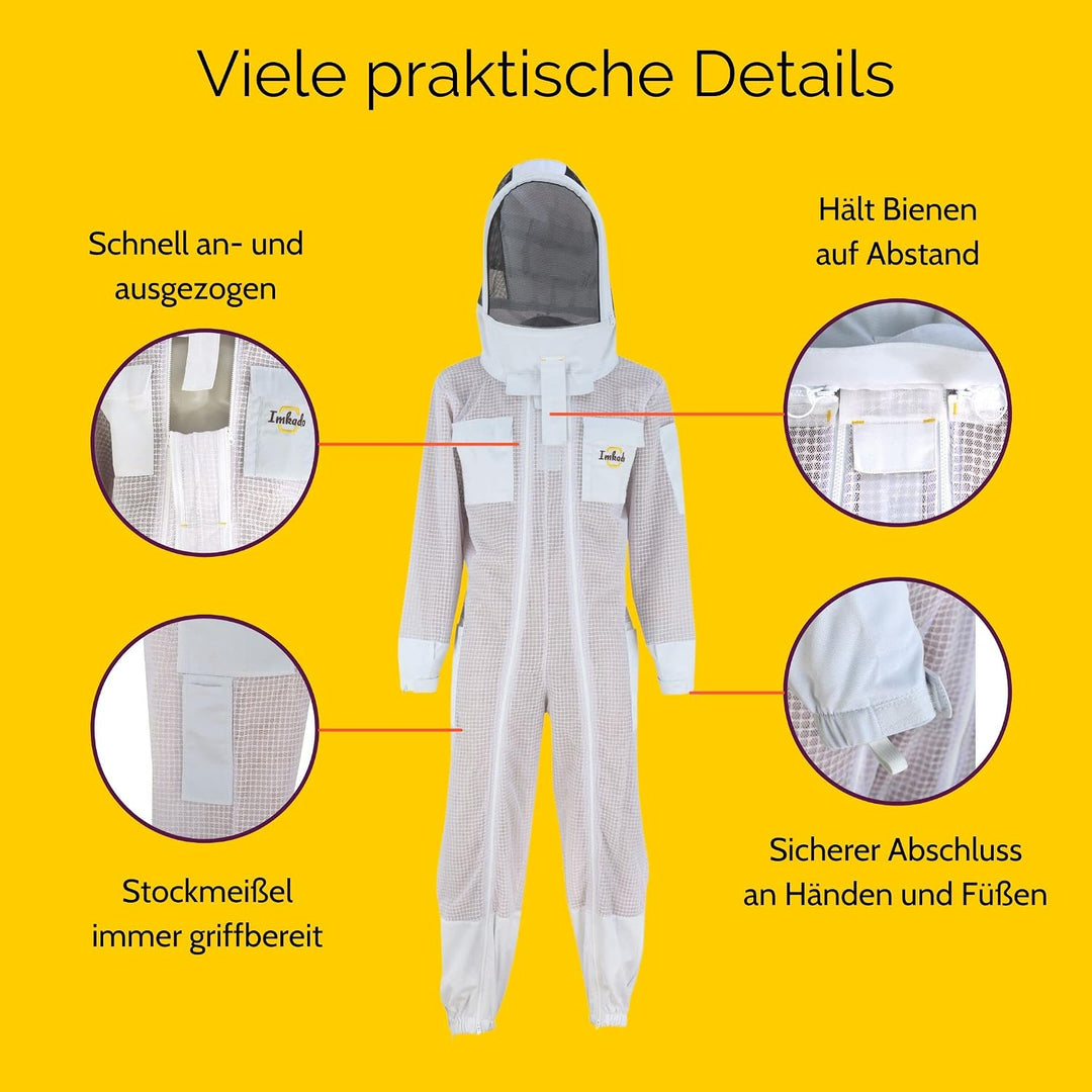 Imkado Atmungsaktiver Imkeranzug, Schutzbekleidung für Imker - Schutz vor Bienenstichen (L, Schleier