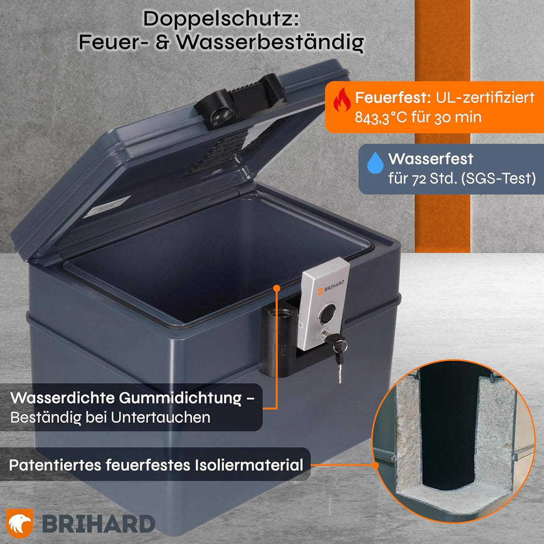 zertifizierte Dokumentenkassette 2037 A4 XXL - Wasserdichte &amp; Feuerfeste Dokumentenbox mit Schlüssel