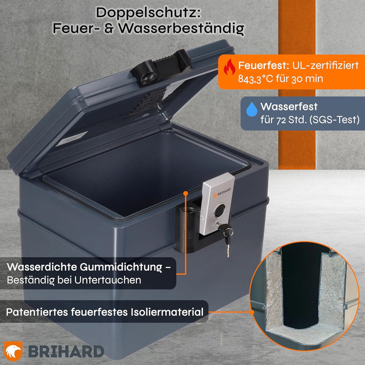 zertifizierte Dokumentenkassette 2037 A4 XXL - Wasserdichte &amp; Feuerfeste Dokumentenbox mit Schlüssel