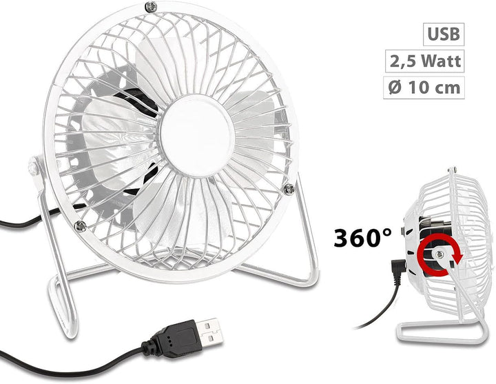 Sichler Haushaltsgeräte Ventilator Büro: 2er-Set Mini-USB-Tischventilator, Vollmetall, neigbar, 2,5